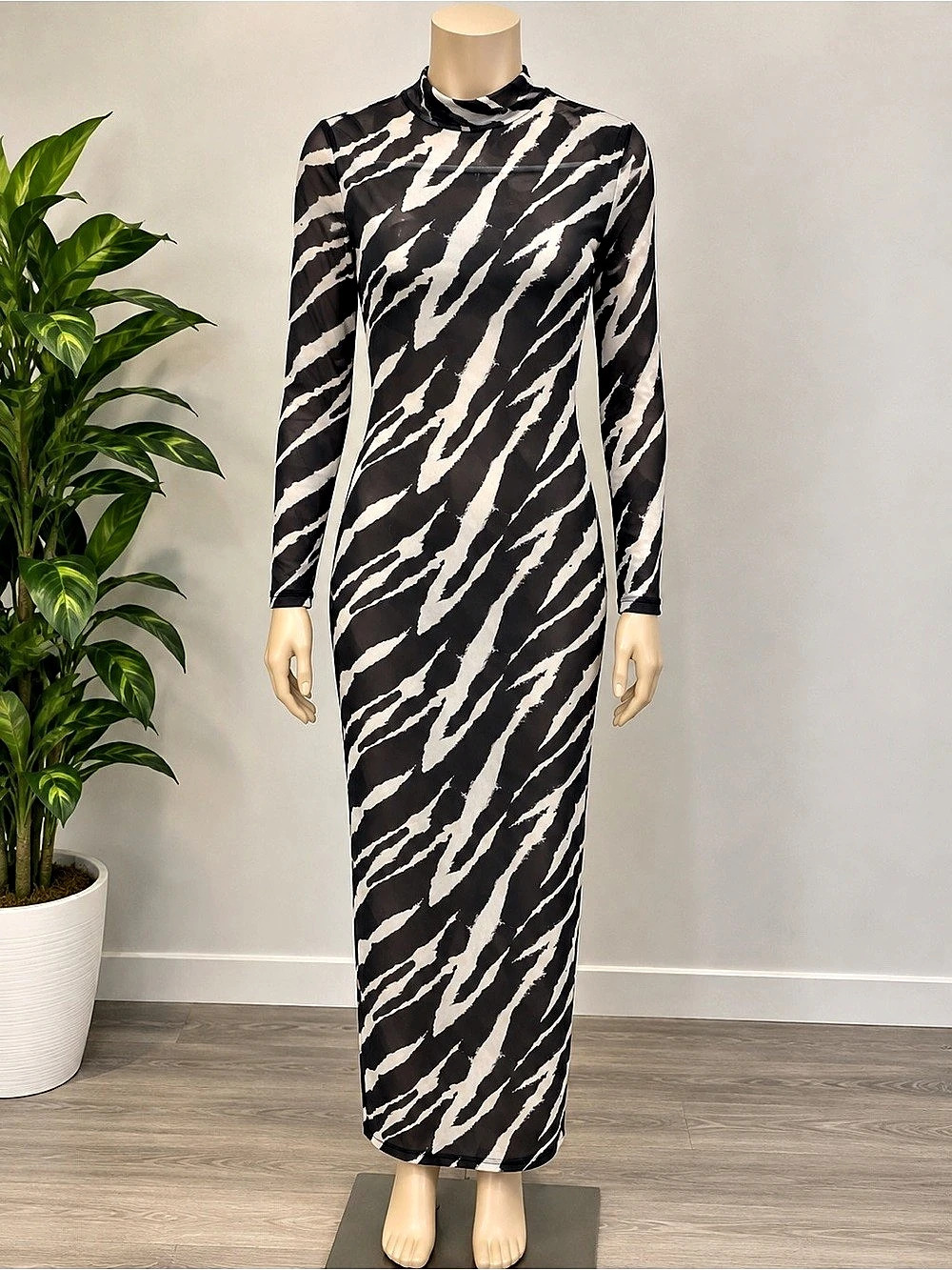 Women's Maxi Animal Print Dress in Black & White Like New